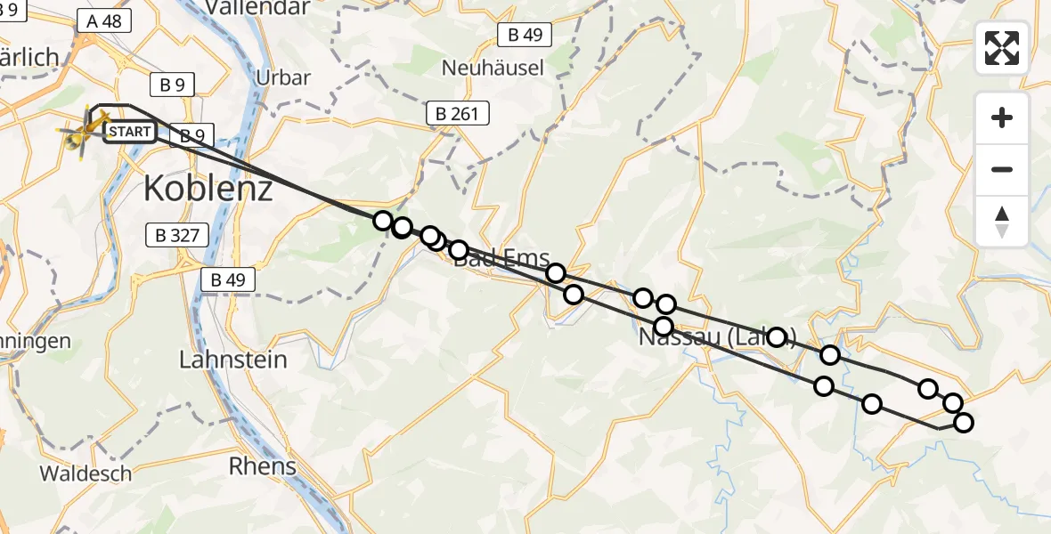 Flugroute Rettungshubschrauber Koblenz - Koblenz, 14 Juni 2026, 13:18