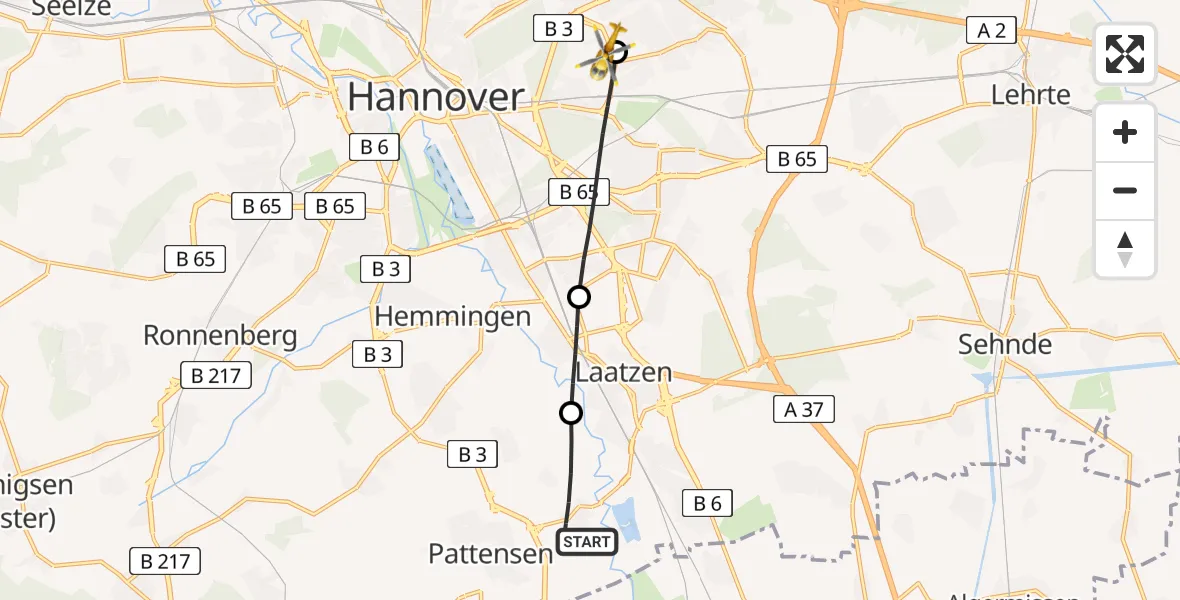 Flugroute Rettungshubschrauber Pattensen - Hannover Luftrettung Hubschrauberlandeplatz (Christoph 4), 14 Juni 2026, 13:20