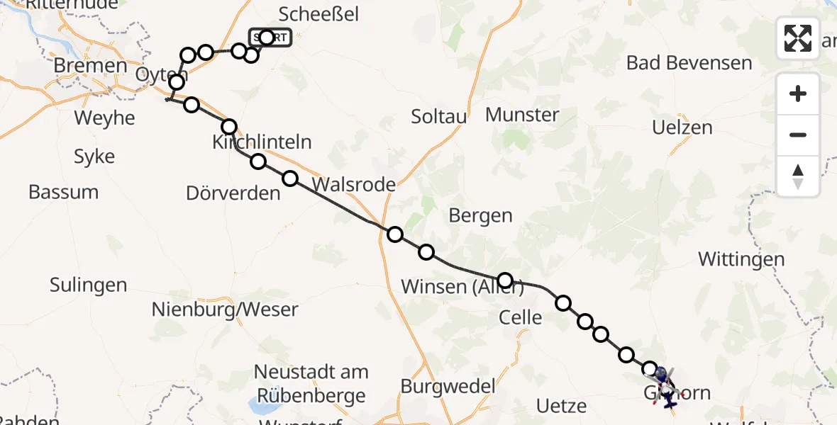 Flugroute Polizeihubschrauber Bötersen - Gifhorn Bundespolizei Hubschrauberlandeplatz, 14 Juni 2026, 13:33