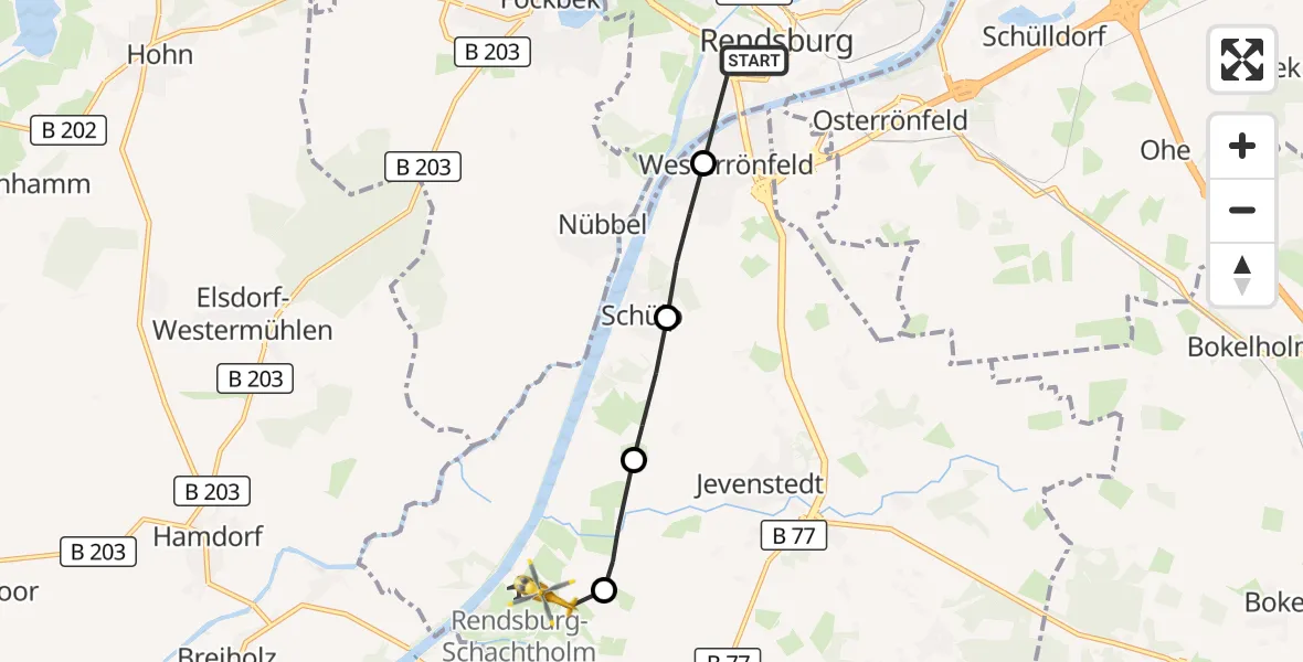 Flugroute Ambulanzhubschrauber Rendsburg - Hörsten, 14 Juni 2026, 13:36