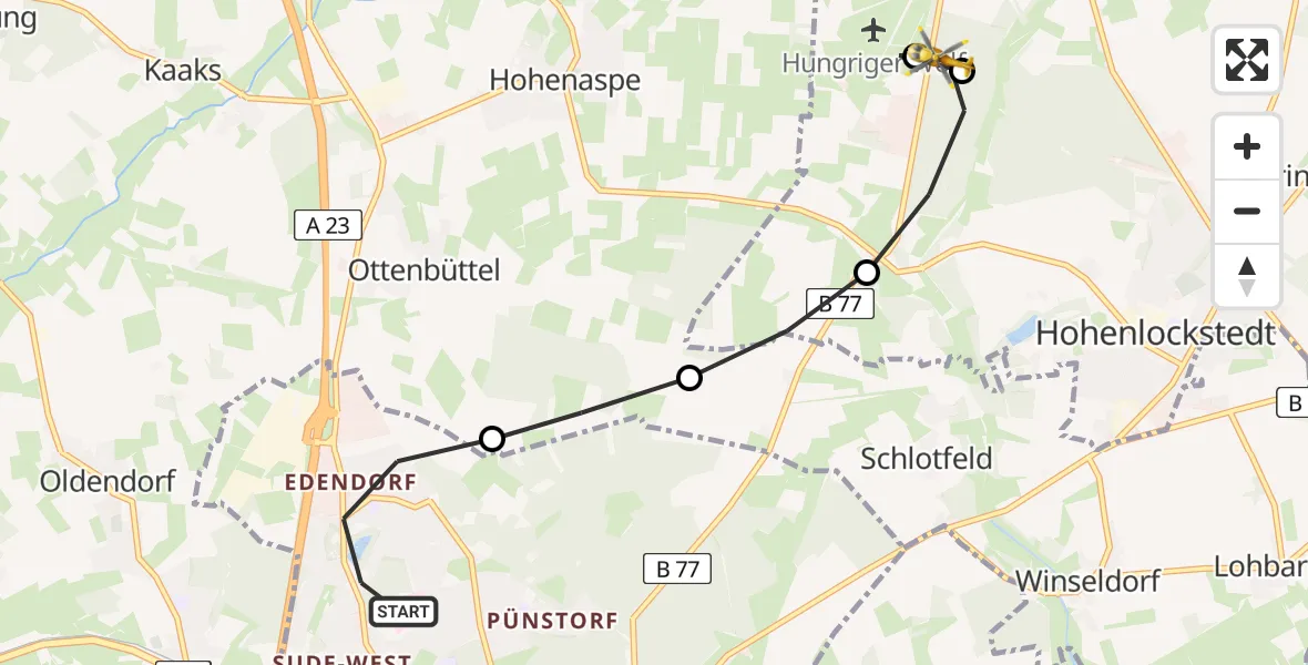 Flugroute Rettungshubschrauber Itzehoe - Hohenlockstedt, 14 Juni 2026, 13:47