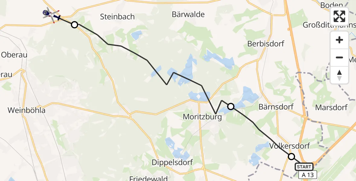 Flugroute Polizeihubschrauber Dresden Flughafen - Niederau, 14 Juni 2026, 13:58