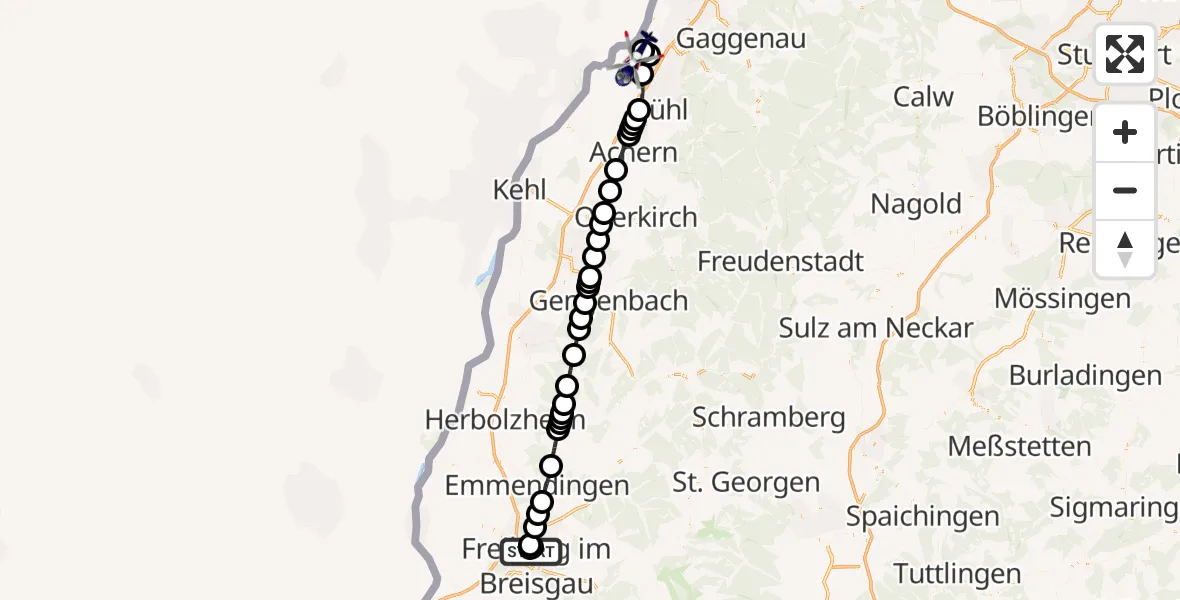 Flugroute Polizeihubschrauber Freiburg im Breisgau Flugplatz - Karlsruhe Baden-Baden Flughafen, 14 Juni 2026, 14:19