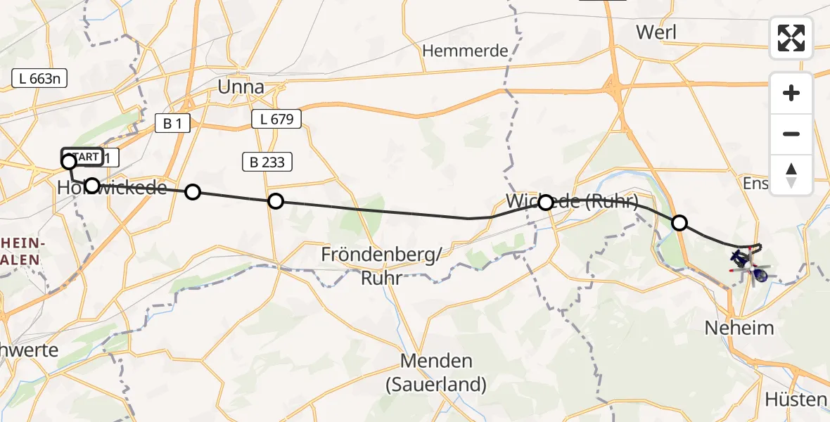 Flugroute Polizeihubschrauber Dortmund Flughafen - Ense, 14 Juni 2026, 14:35