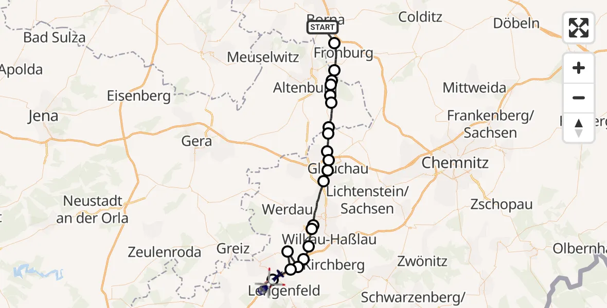 Flugroute Polizeihubschrauber Borna - Reichenbach im Vogtland, 14 Juni 2026, 14:59