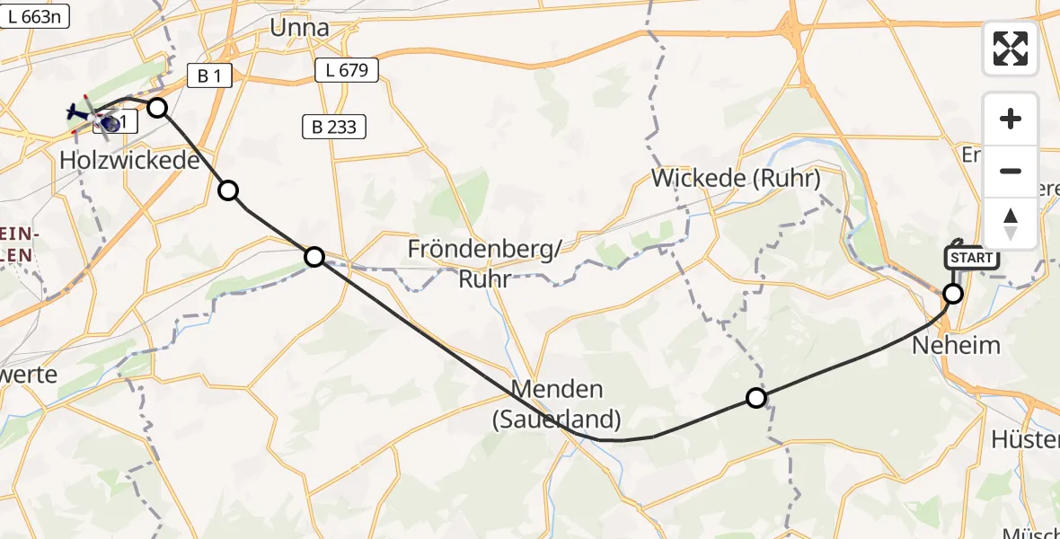 Flugroute Polizeihubschrauber Ense - Dortmund Flughafen, 14 Juni 2026, 15:01