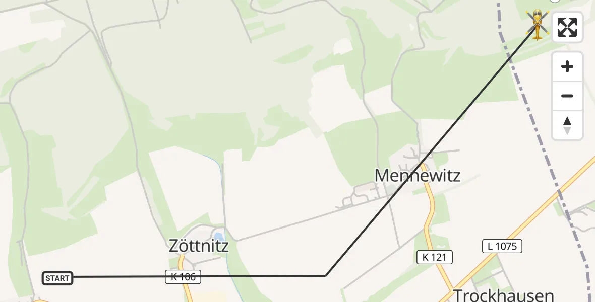 Flugroute Rettungshubschrauber Schlöben - Schlöben, 14 Juni 2026, 15:10