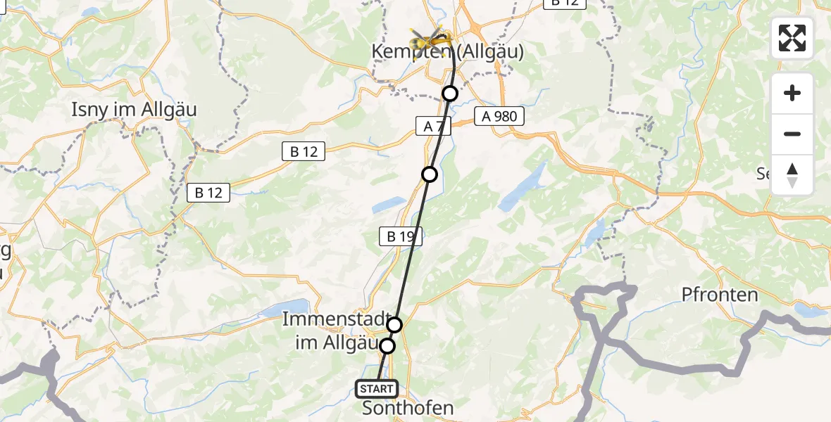 Flugroute Rettungshubschrauber Blaichach - Kempten (Allgäu), 14 Juni 2026, 15:13