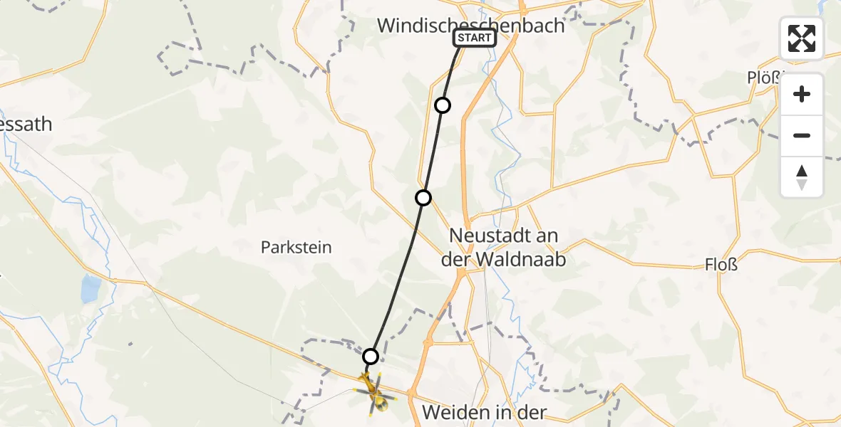 Flugroute Rettungshubschrauber Windischeschenbach - Weiden i.d.OPf., 14 Juni 2026, 15:21