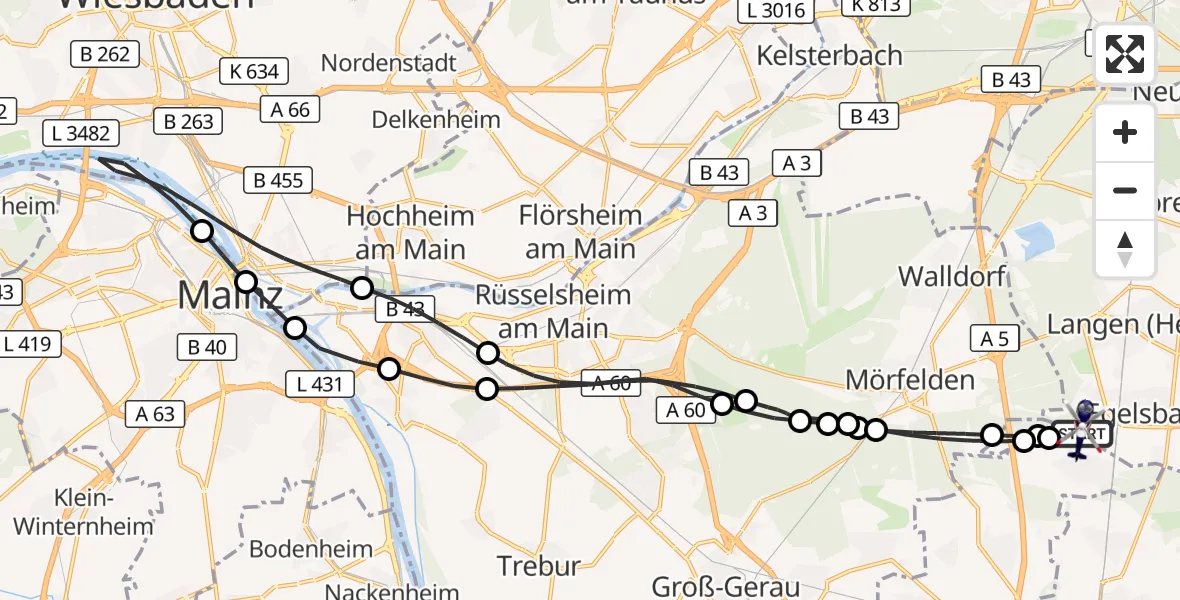 Flugroute Polizeihubschrauber Flughafen Frankfurt-Egelsbach - Flughafen Frankfurt-Egelsbach, 14 Juni 2026, 15:30
