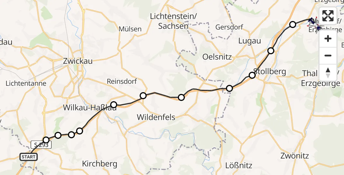 Flugroute Polizeihubschrauber Hirschfeld - Jahnsdorf/Erzgeb., 14 Juni 2026, 15:50