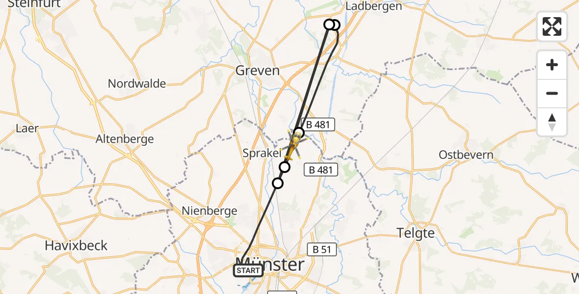 Flugroute Ambulanzhubschrauber Münster - Münster, 14 Juni 2026, 16:05