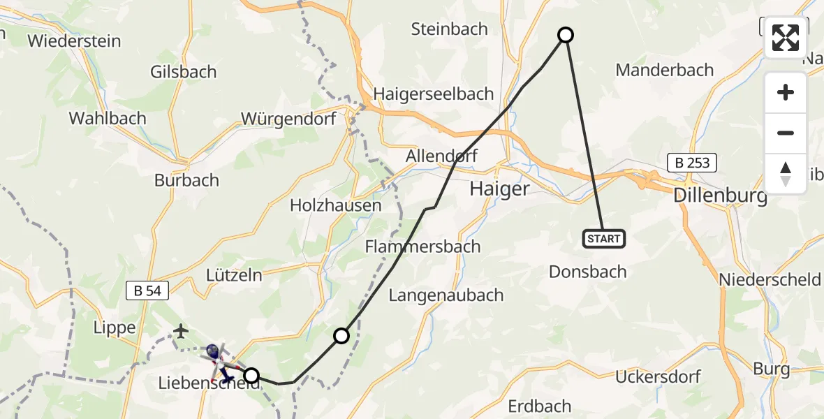 Flugroute Polizeihubschrauber Dillenburg - Siegerland Flughafen, 14 Juni 2026, 16:18