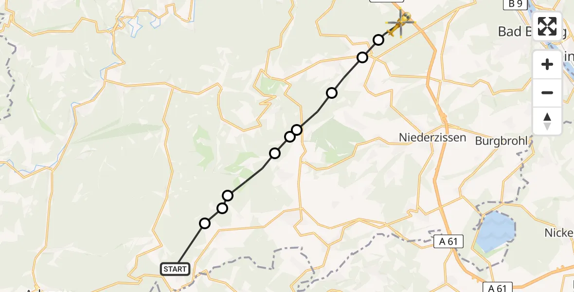 Flugroute Ambulanzhubschrauber Kaltenborn - Sinzig, 14 Juni 2026, 16:30