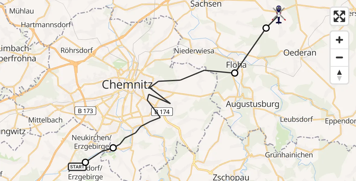 Flugroute Polizeihubschrauber Jahnsdorf/Erzgeb. - Frankenberg/Sa., 14 Juni 2026, 16:32