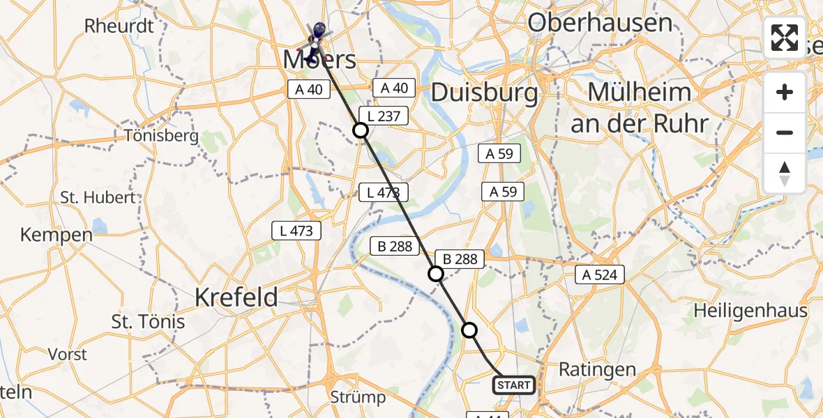 Flugroute Polizeihubschrauber Düsseldorf Flughafen - Moers, 14 Juni 2026, 16:35
