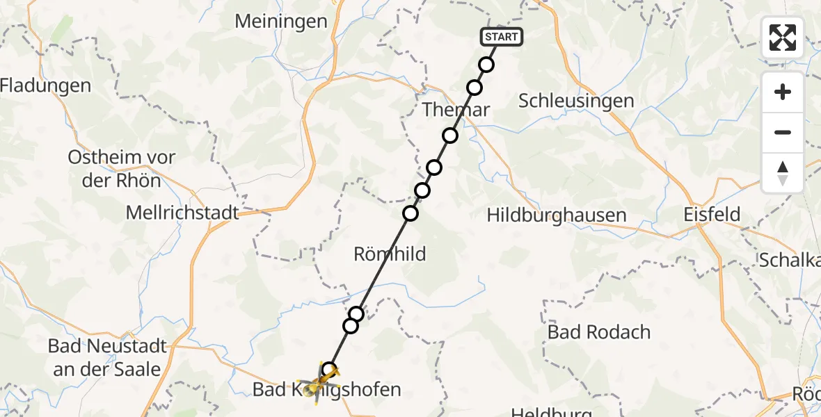 Flugroute Rettungshubschrauber Eichenberg - Bad Königshofen i.Grabfeld, 14 Juni 2026, 16:45
