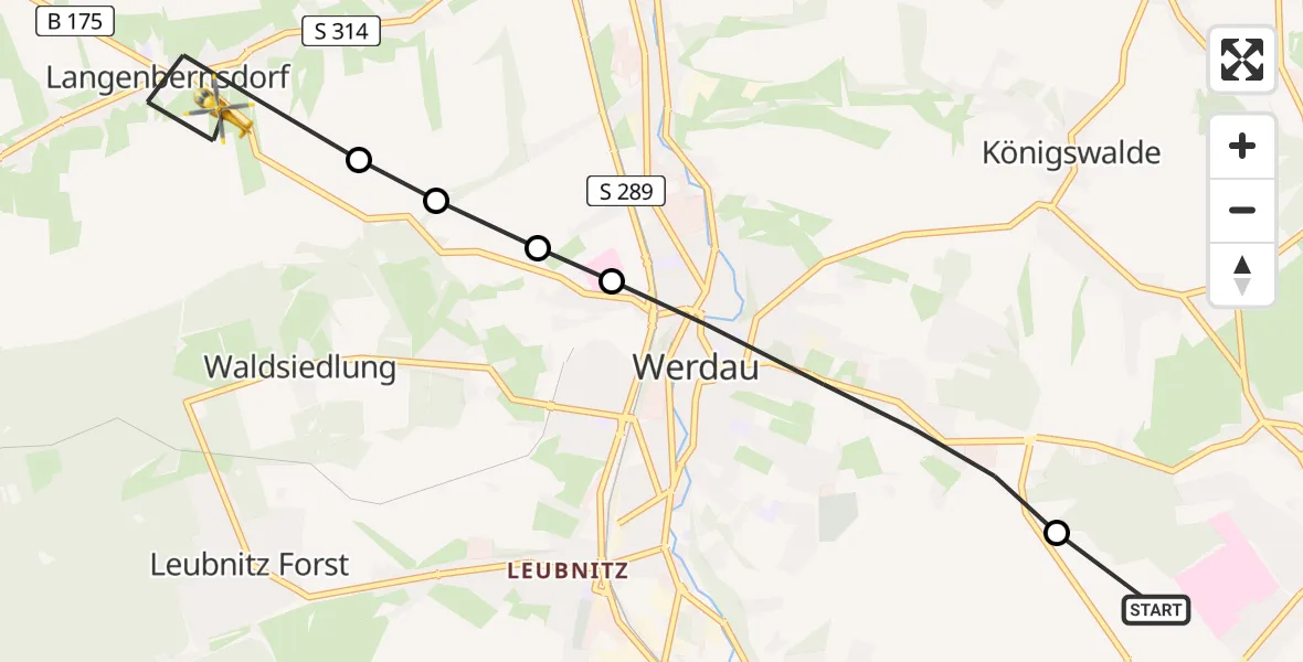 Flugroute Rettungshubschrauber ADAC Air Rescue Station Zwickau Hubschrauberlandeplatz - Langenbernsdorf, 14 Juni 2026, 16:47