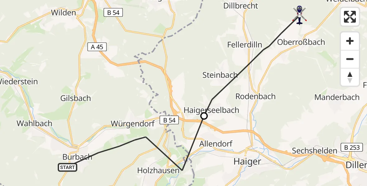 Flugroute Polizeihubschrauber Burbach - Haiger, 14 Juni 2026, 16:50