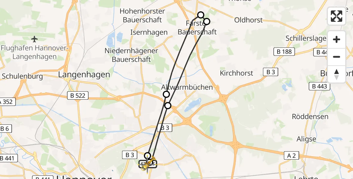 Flugroute Rettungshubschrauber Hannover Luftrettung Hubschrauberlandeplatz (Christoph 4) - Hannover Luftrettung Hubschrauberlandeplatz (Christoph 4), 14 Juni 2026, 16:51
