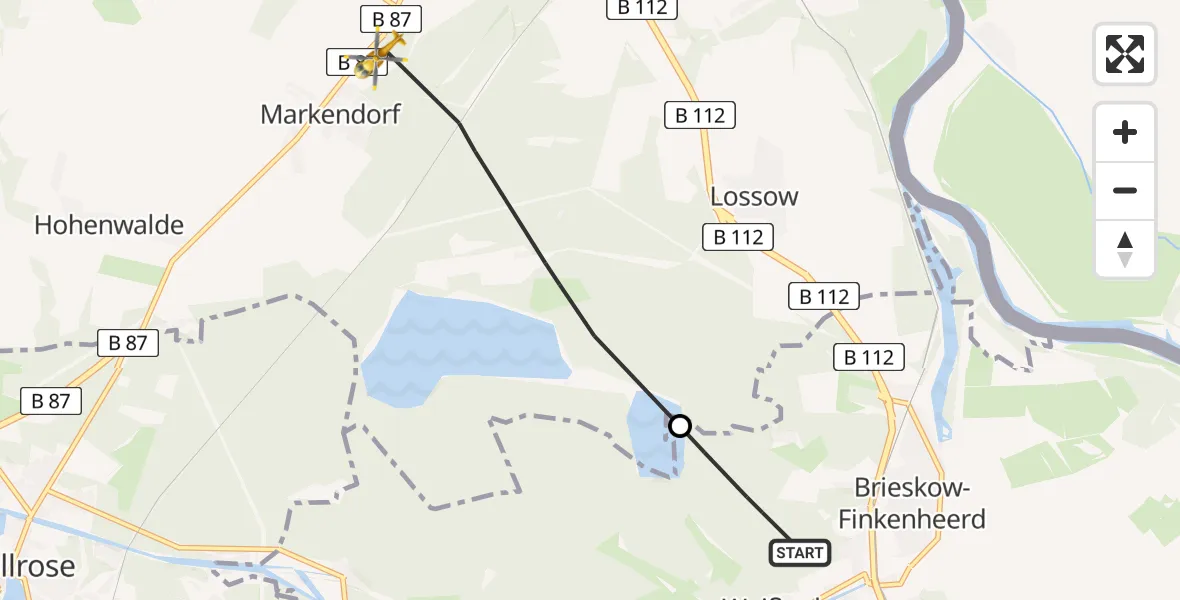 Flugroute Rettungshubschrauber Brieskow-Finkenheerd - Frankfurt (Oder), 14 Juni 2026, 17:04