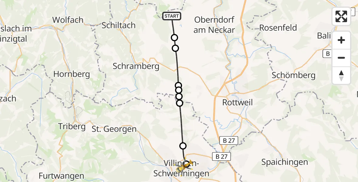 Flugroute Ambulanzhubschrauber Fluorn-Winzeln - DRF Air Rescue Station Villingen-Schwenningen Hubschrauberlandeplatz (Christoph 11), 14 Juni 2026, 17:07