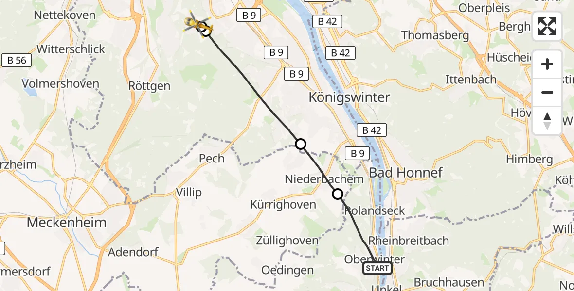 Flugroute Ambulanzhubschrauber Remagen - Bonn University Hospital, 14 Juni 2026, 17:09
