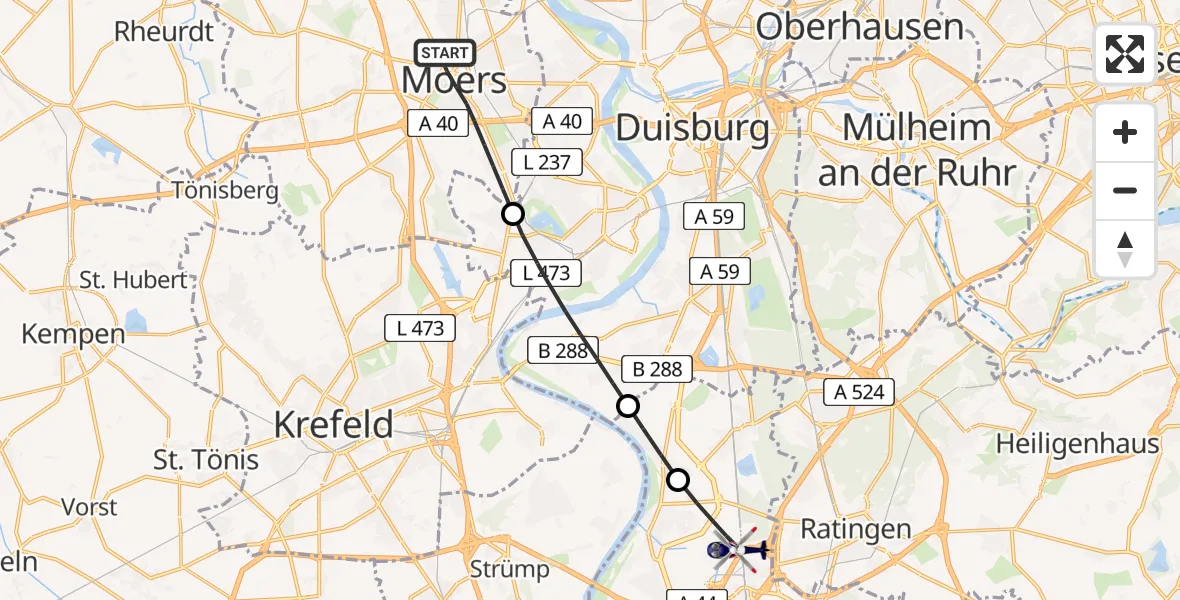 Flugroute Polizeihubschrauber Moers - Düsseldorf Flughafen, 14 Juni 2026, 17:13