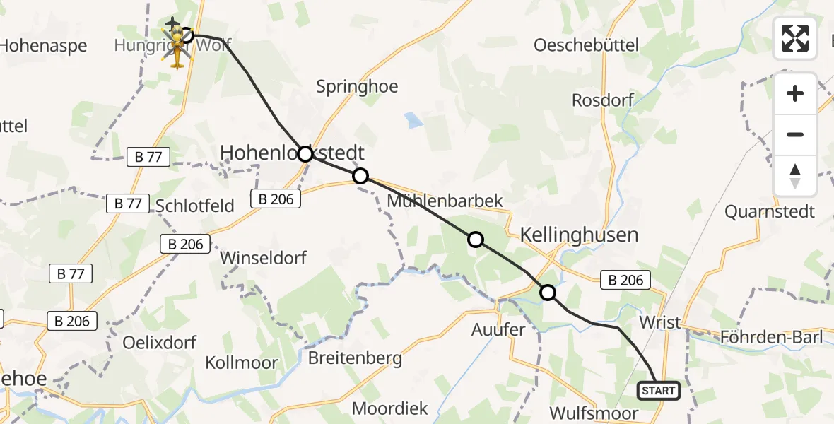 Flugroute Rettungshubschrauber Wrist - Itzehoe Hungriger Wolf Flugplatz, 14 Juni 2026, 17:14
