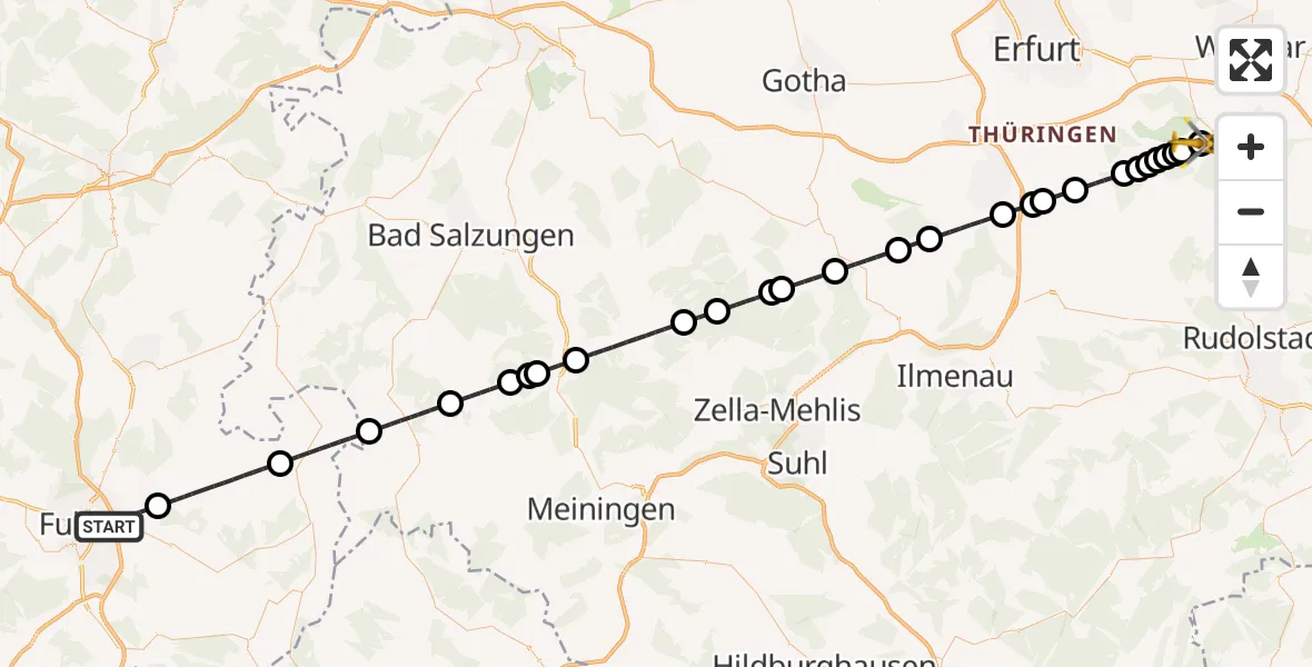 Flugroute Ambulanzhubschrauber Petersberg - DRF Rettungsstation Bad Berka Hubschrauberlandeplatz, 14 Juni 2026, 17:14