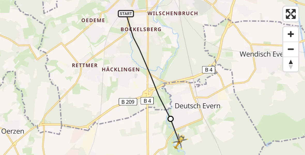Flugroute Rettungshubschrauber Lüneburg - Deutsch Evern, 14 Juni 2026, 17:35