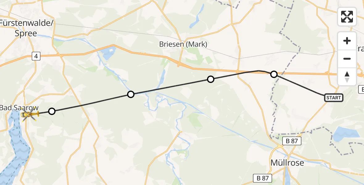 Flugroute Rettungshubschrauber Frankfurt (Oder) - Bad Saarow, 14 Juni 2026, 17:40