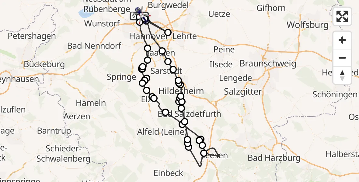 Flugroute Polizeihubschrauber Flughafen Hannover - Flughafen Hannover, 14 Juni 2026, 17:41