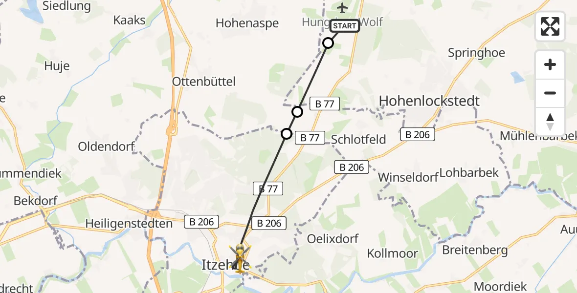 Flugroute Rettungshubschrauber Itzehoe Hungriger Wolf Flugplatz - Itzehoe, 14 Juni 2026, 17:47