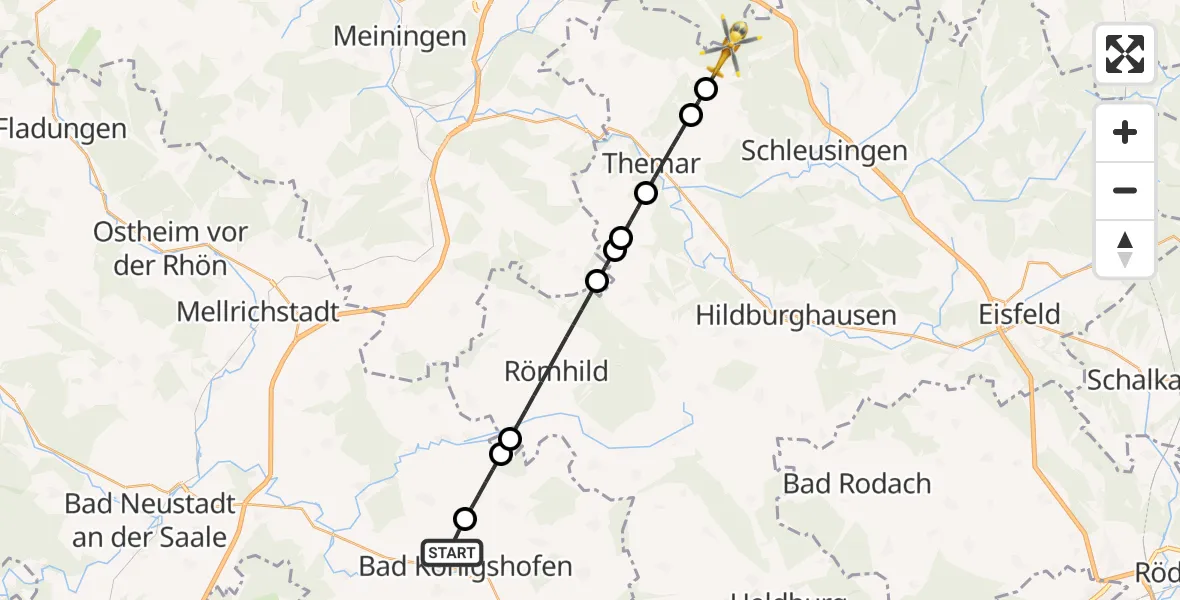 Flugroute Rettungshubschrauber Bad Königshofen i.Grabfeld - Schleusingen, 14 Juni 2026, 17:50