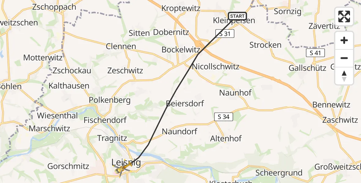 Flugroute Rettungshubschrauber Leisnig - Leisnig, 14 Juni 2026, 17:53