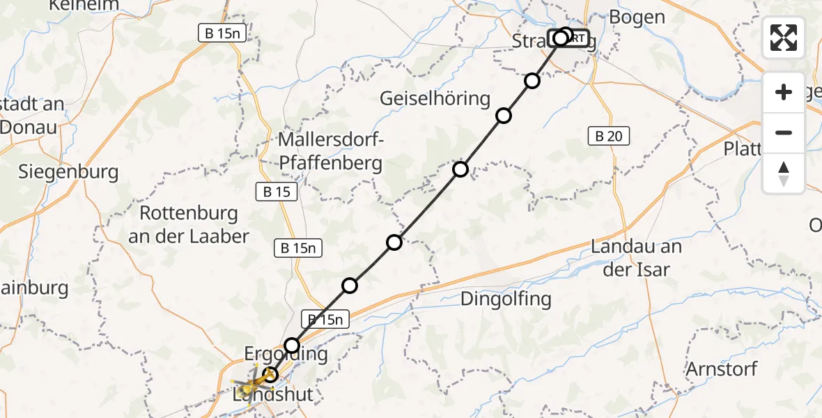 Flugroute Rettungshubschrauber Sankt Elisabeth Hospital Straubing - Landshut, 14 Juni 2026, 18:03