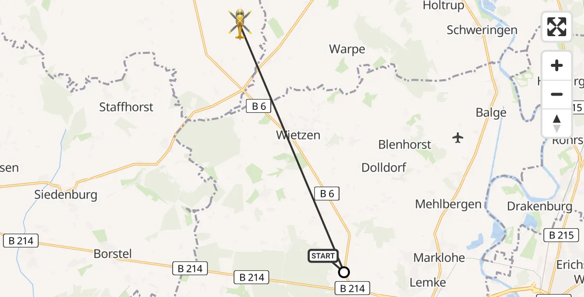 Flugroute Rettungshubschrauber Wietzen - Asendorf, 14 Juni 2026, 18:26