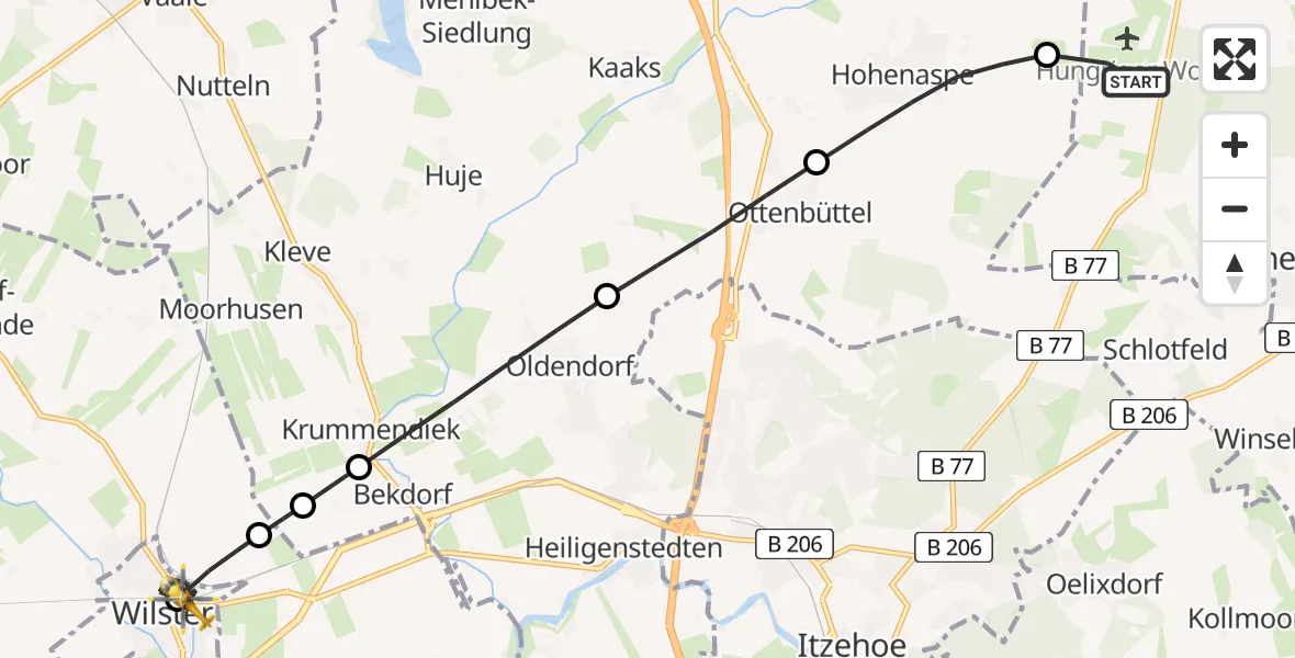 Flugroute Rettungshubschrauber Itzehoe Hungriger Wolf Flugplatz - Wilster, 14 Juni 2026, 18:49