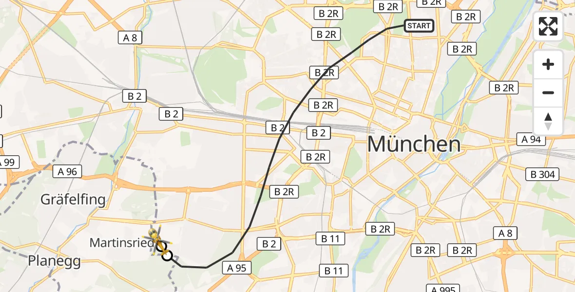 Flugroute Rettungshubschrauber München - DRF Air Rescue München Hubschrauberlandeplatz, 14 Juni 2026, 19:01