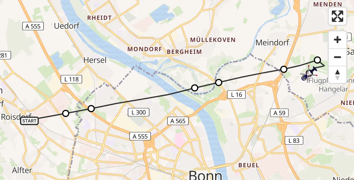 Flugroute Polizeihubschrauber Bornheim - Sankt Augustin, 14 Juni 2026, 19:09