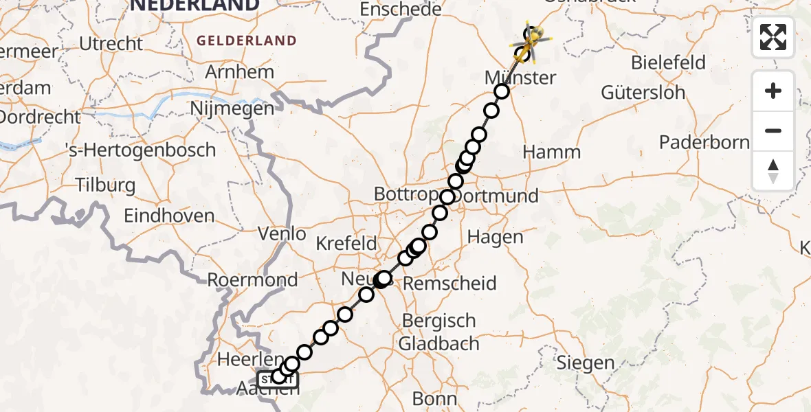 Flugroute Ambulanzhubschrauber Rhein-Maas Hospital - Greven, 14 Juni 2026, 19:11