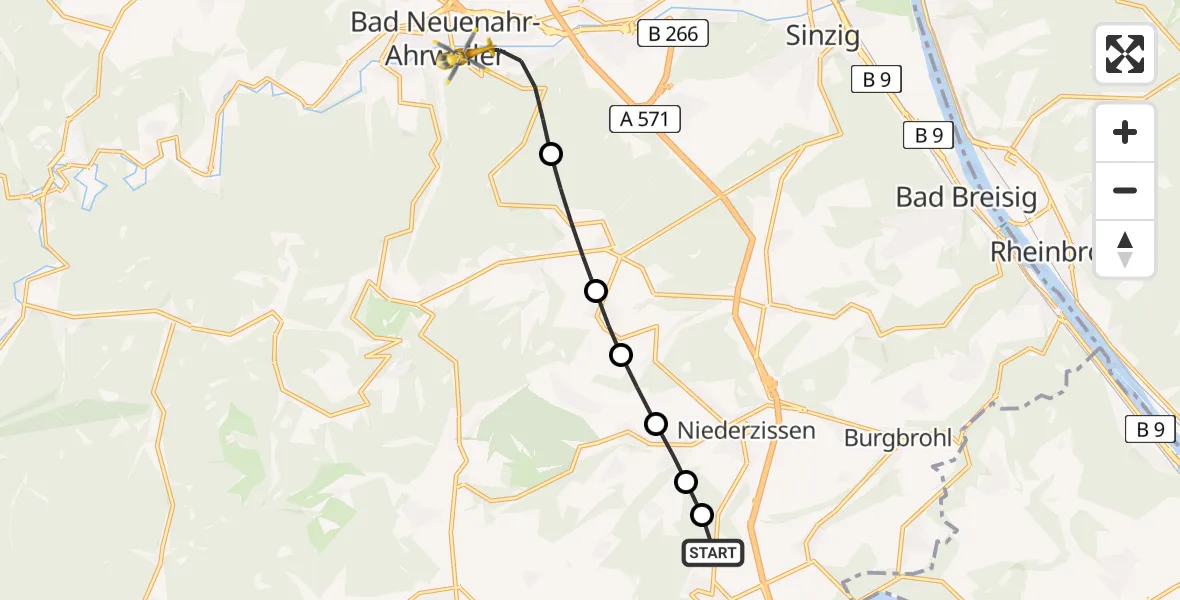 Flugroute Rettungshubschrauber Wehr - Bad Neuenahr-Ahrweiler, 14 Juni 2026, 19:25