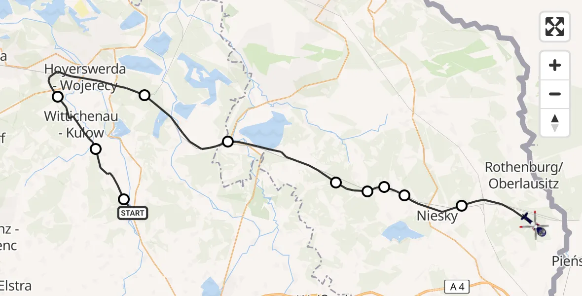 Flugroute Polizeihubschrauber Neschwitz - Rothenburg/O.L., 14 Juni 2026, 19:29