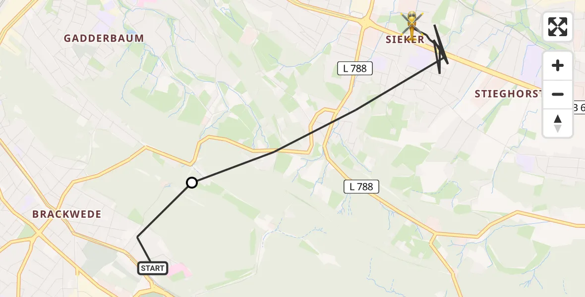 Flugroute Rettungshubschrauber Luftrettungszentrum Bielefeld - Bielefeld, 14 Juni 2026, 19:30