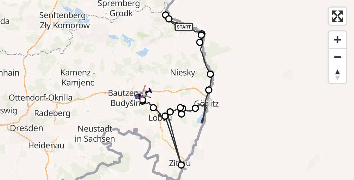 Flugroute Polizeihubschrauber Krauschwitz i.d.O.L. - Kubschütz, 14 Juni 2026, 19:59
