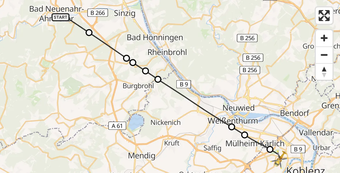 Flugroute Rettungshubschrauber Bad Neuenahr-Ahrweiler - Koblenz, 14 Juni 2026, 20:10