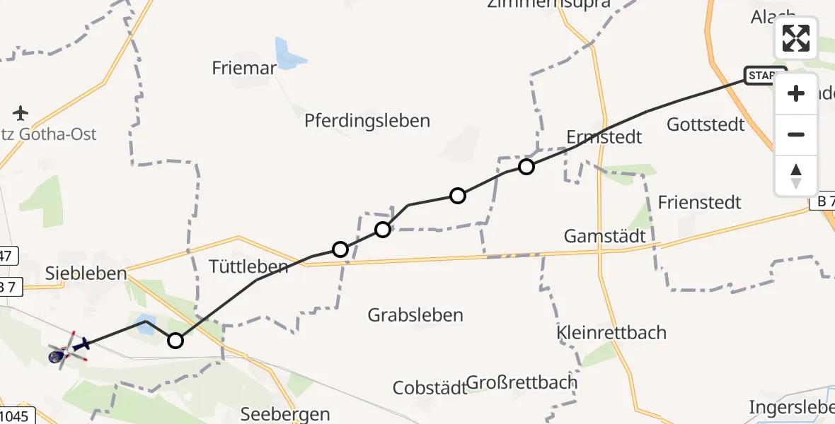 Flugroute Polizeihubschrauber Erfurt - Gotha, 14 Juni 2026, 21:59