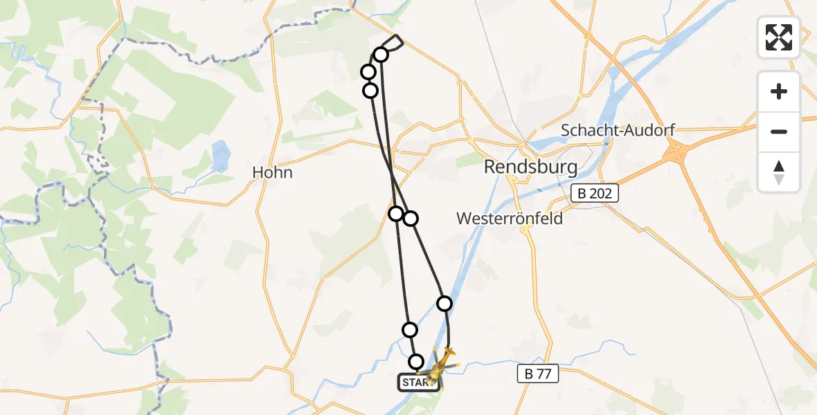 Flugroute Ambulanzhubschrauber Rendsburg-Schachtholm Flugplatz - Schülp b.Rendsburg, 15 Juni 2026, 00:52