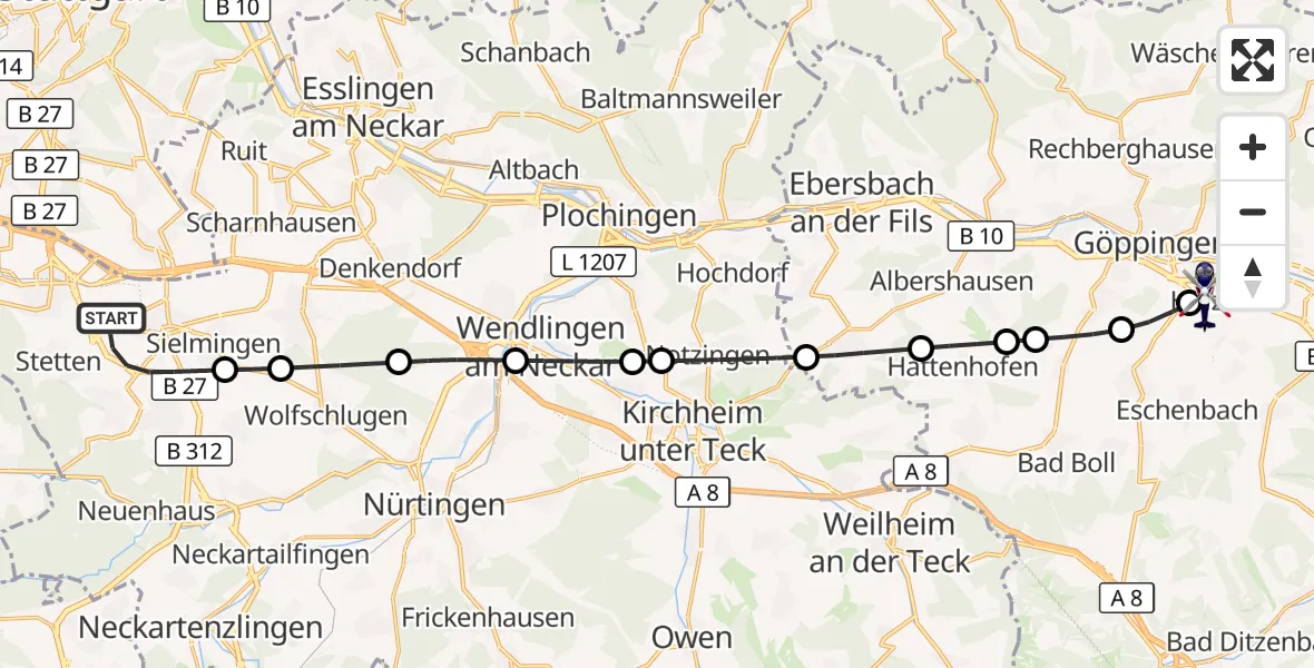 Flugroute Polizeihubschrauber Flughafen Stuttgart - Göppingen, 15 Juni 2026, 05:09
